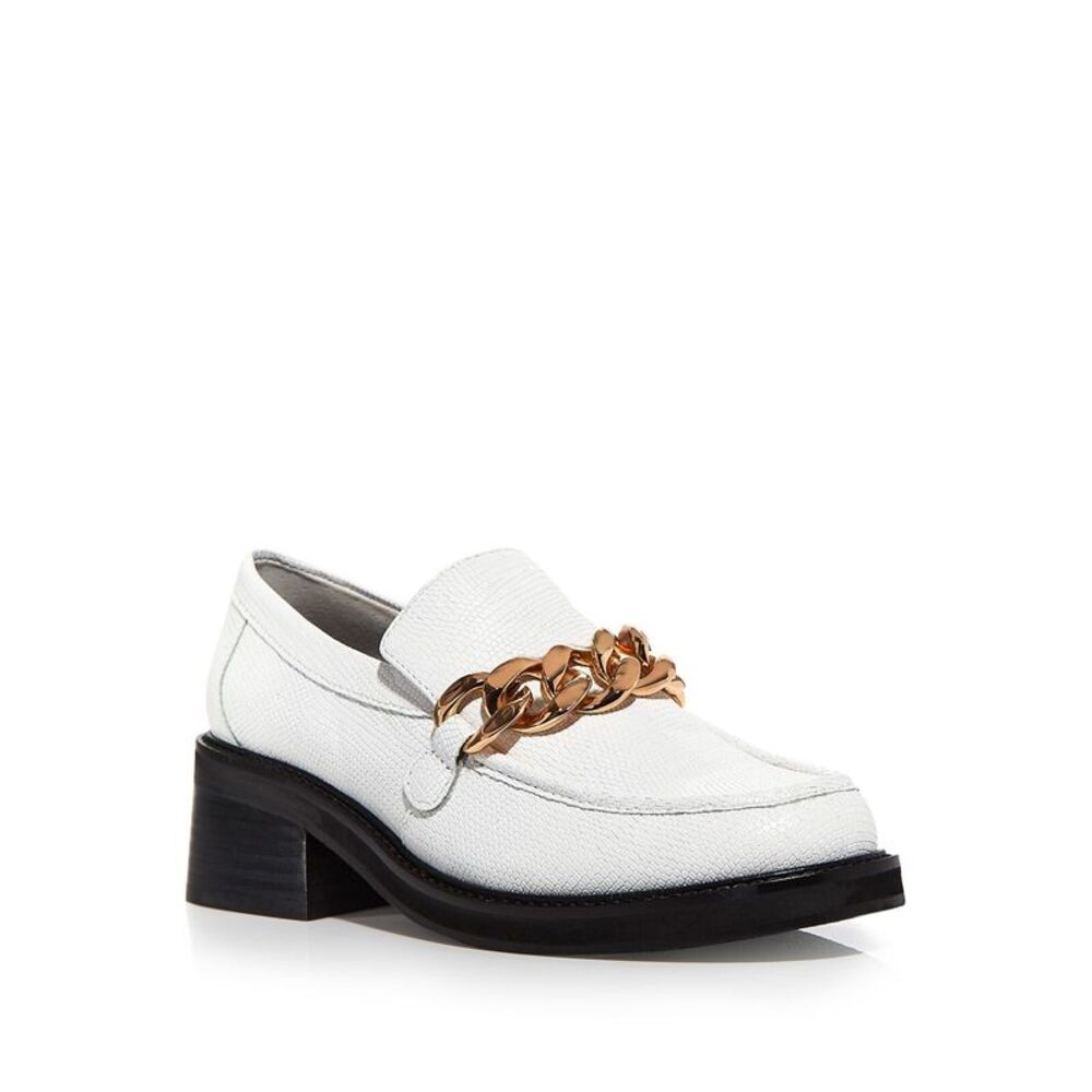 AQUA Womens White Bone Lizard Chain Lena Slip On Leather Heeled Loafers 9.5 M